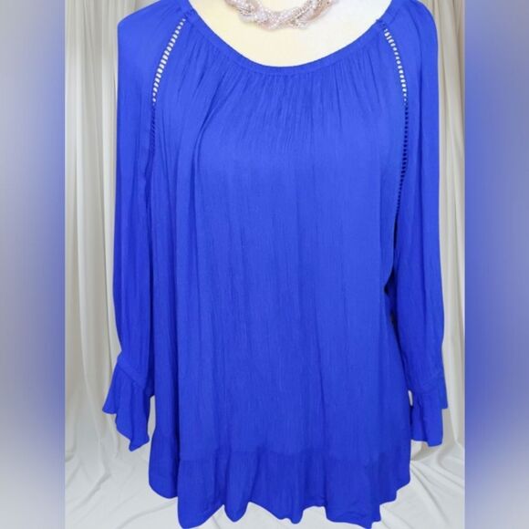 INC Cobalt Blue Peplum Peasant Blouse Size L - Picture 1 of 4